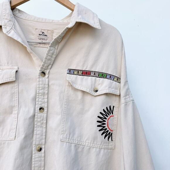 Rip Curl Women’s Embroidered Pacific Dreams Shacket Cream Button Down Large - Picture 6 of 11